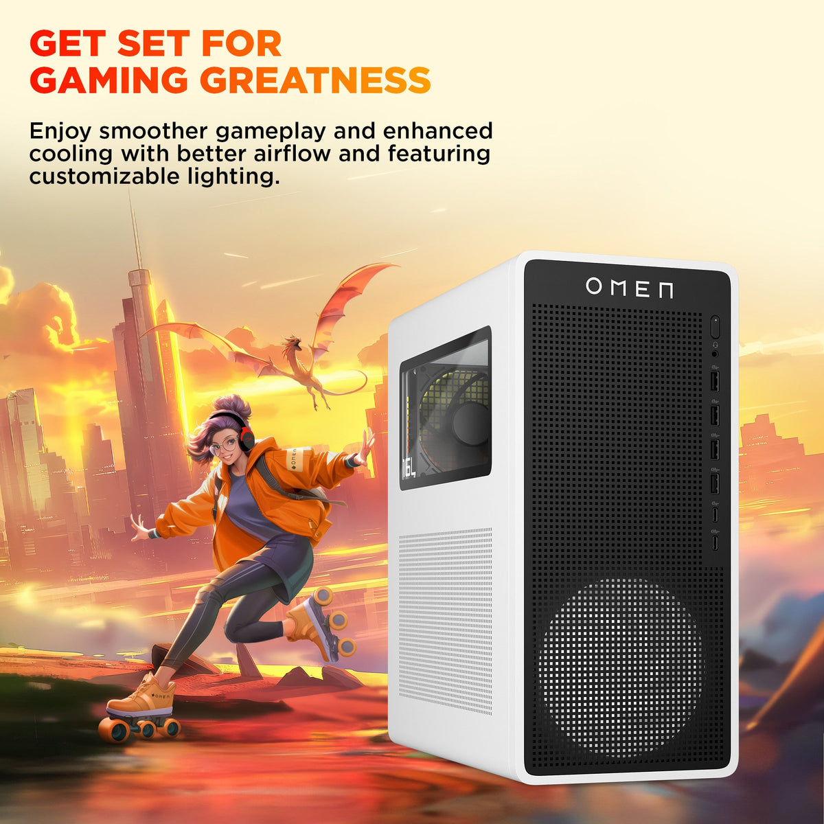 OMEN 16L Gaming Desktop TG03-0060m PC, Windows 11 Home, AMD Ryzen™ 7, 16GB RAM, 1TB SSD, NVIDIA® GeForce RTX™ 5060, Snow white